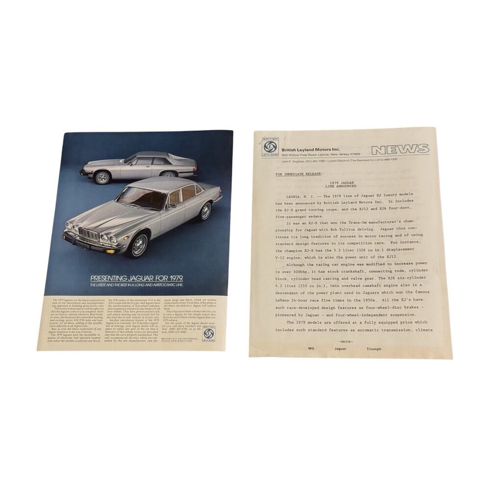 1979 Jaguar Advertisement Press Release Dealership Memo British Leyland‎ Motors